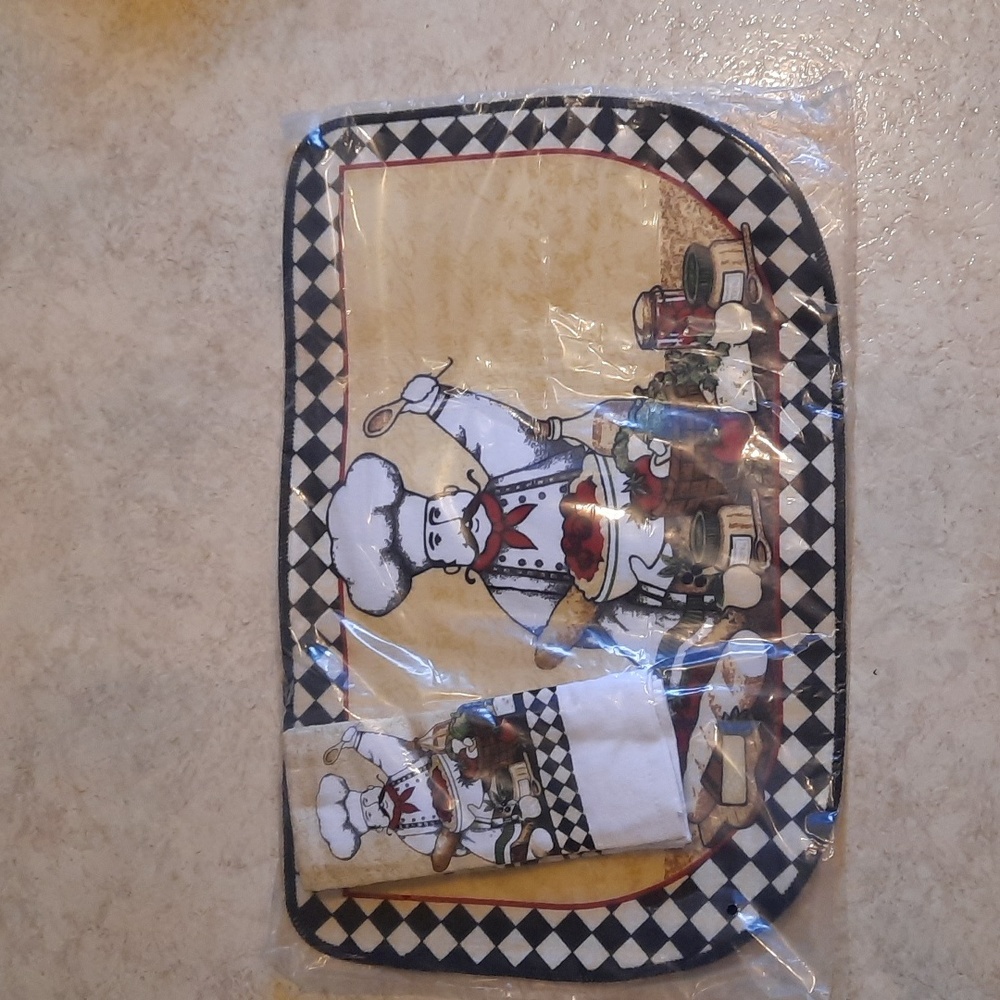 Chef Kitchen Mat and Towel Set New